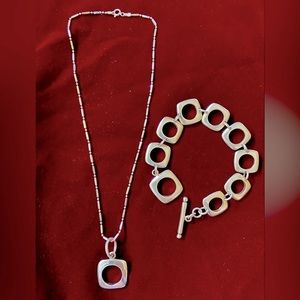 NWOT Taxco Mexico 925 Solid Silver Square Cushion Link Bracelet and Necklace Set